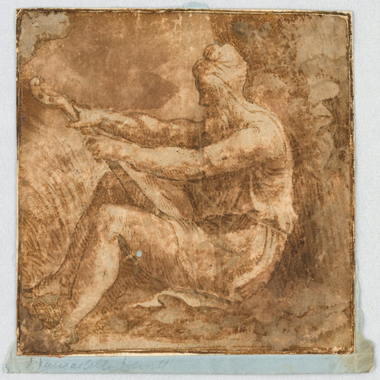 Uomo barbuto che accorda un liuto da Unknown artist