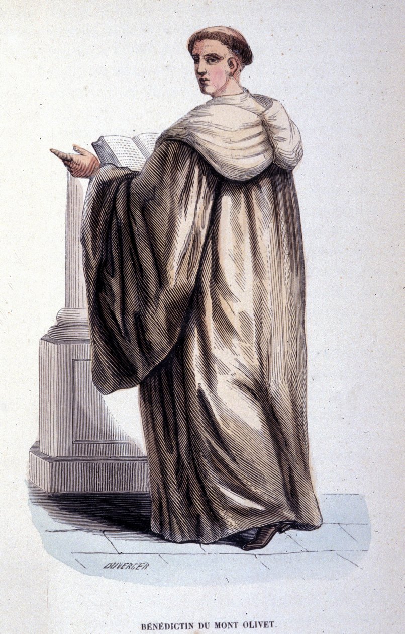 Benedettino del Monte Oliveto. Incisione da un album sugli ordini religiosi, Parigi da Unknown artist