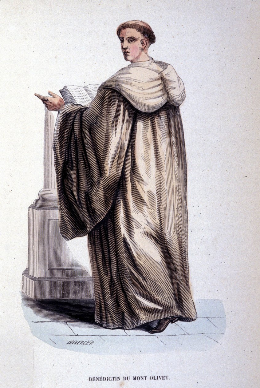Benedettino del Monte Oliveto o Olivetano, ordine religioso fondato a Siena nel XIV secolo. Incisione del XIX secolo. Collezione privata, Milano da Unknown artist
