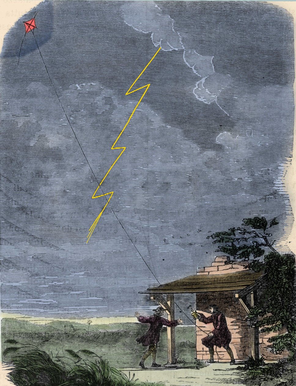Benjamin Franklin, filosofo, fisico e ambasciatore americano, sperimenta il suo parafulmine montato su un aquilone. Settembre 1752 da Unknown artist