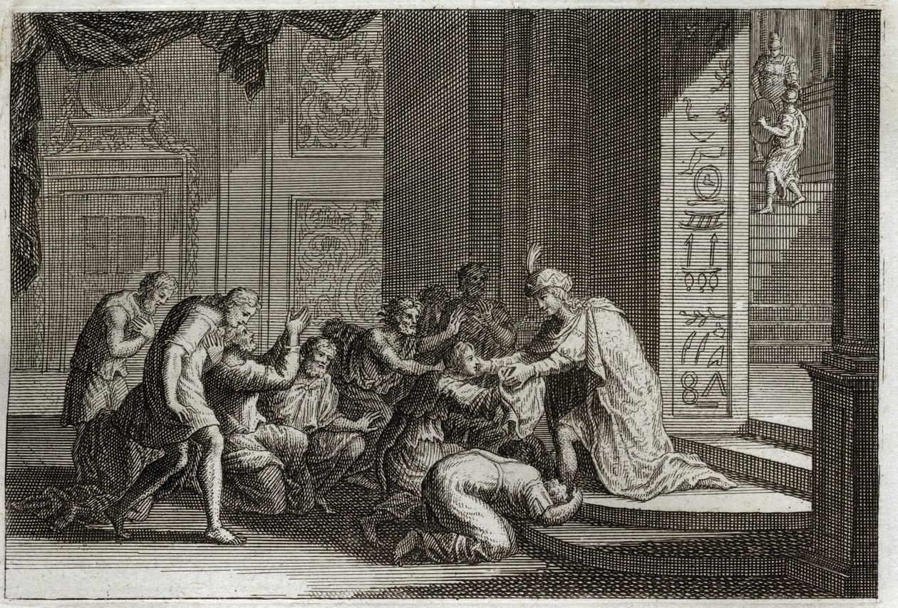Bibbia di Royaumont, Antico Testamento: Giuseppe riconosciuto dai suoi fratelli. Illustrazione del 1811. da Unknown artist