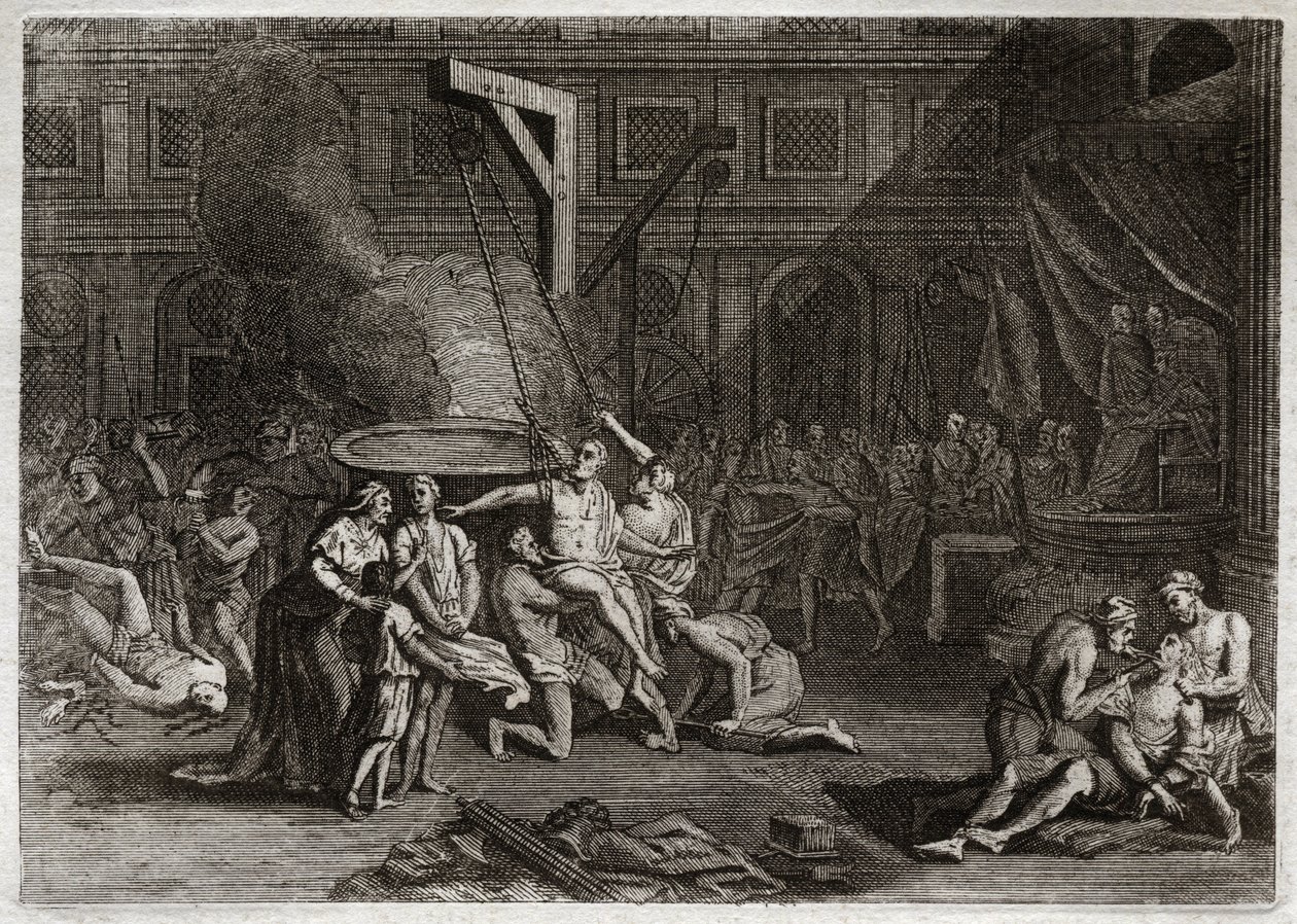 Bibbia di Royaumont, Antico Testamento: Martirio dei Maccabei. I sette fratelli Maccabei vengono martirizzati piuttosto che tradire la loro fede. Illustrazione del 1811 da Unknown artist