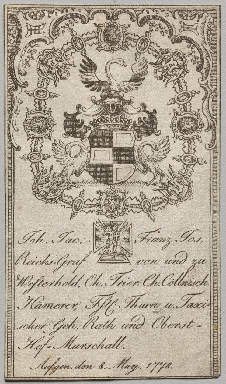 Ex Libris: Johan. Jac. Franz-Joseph, Reichs-Graf von Westerhold da Unknown artist