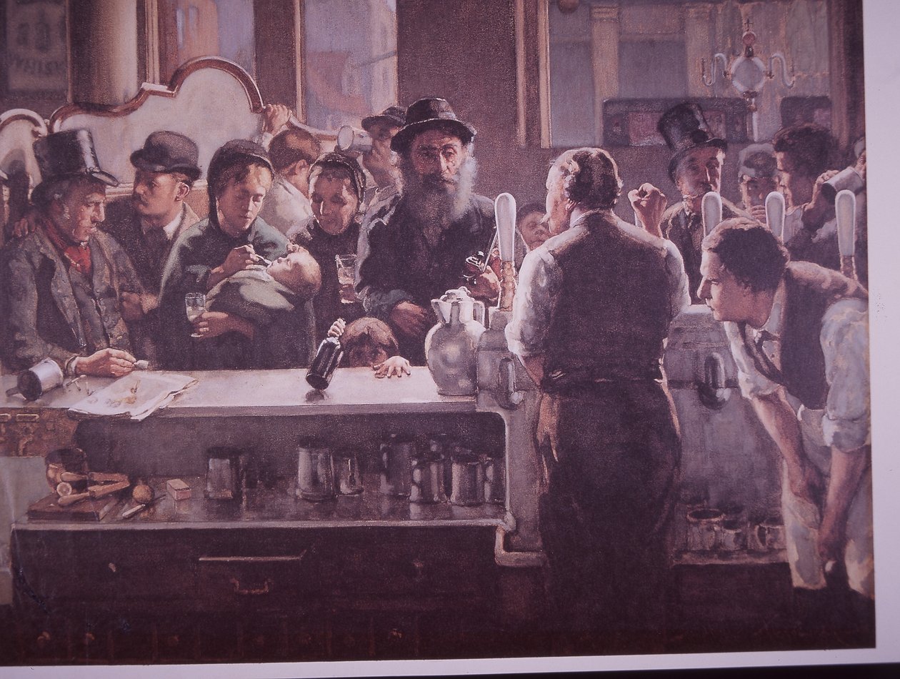Pub britannico che serve bevande da Unknown artist