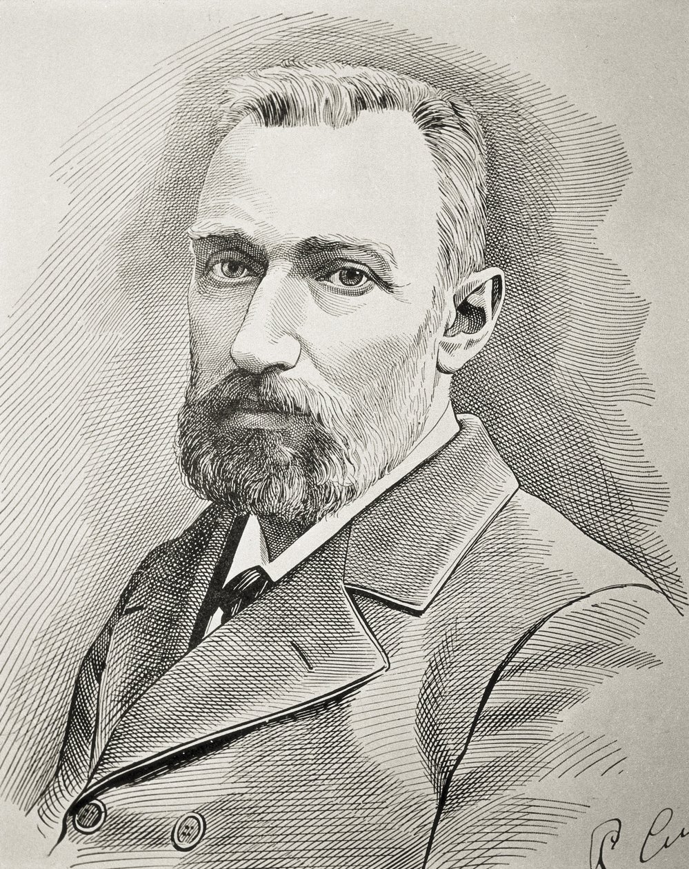 Pierre Curie (1859-1906). Fisico francese. Ritratto del 1898. Incisione da Unknown artist