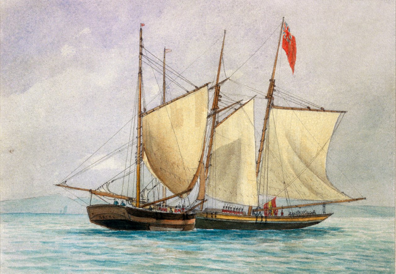 Capitano H Wolman con HM 80th Foot che cattura il famigerato schooner pirata Hanna Mercury Isld 26 ottobre 1843 da Unknown artist