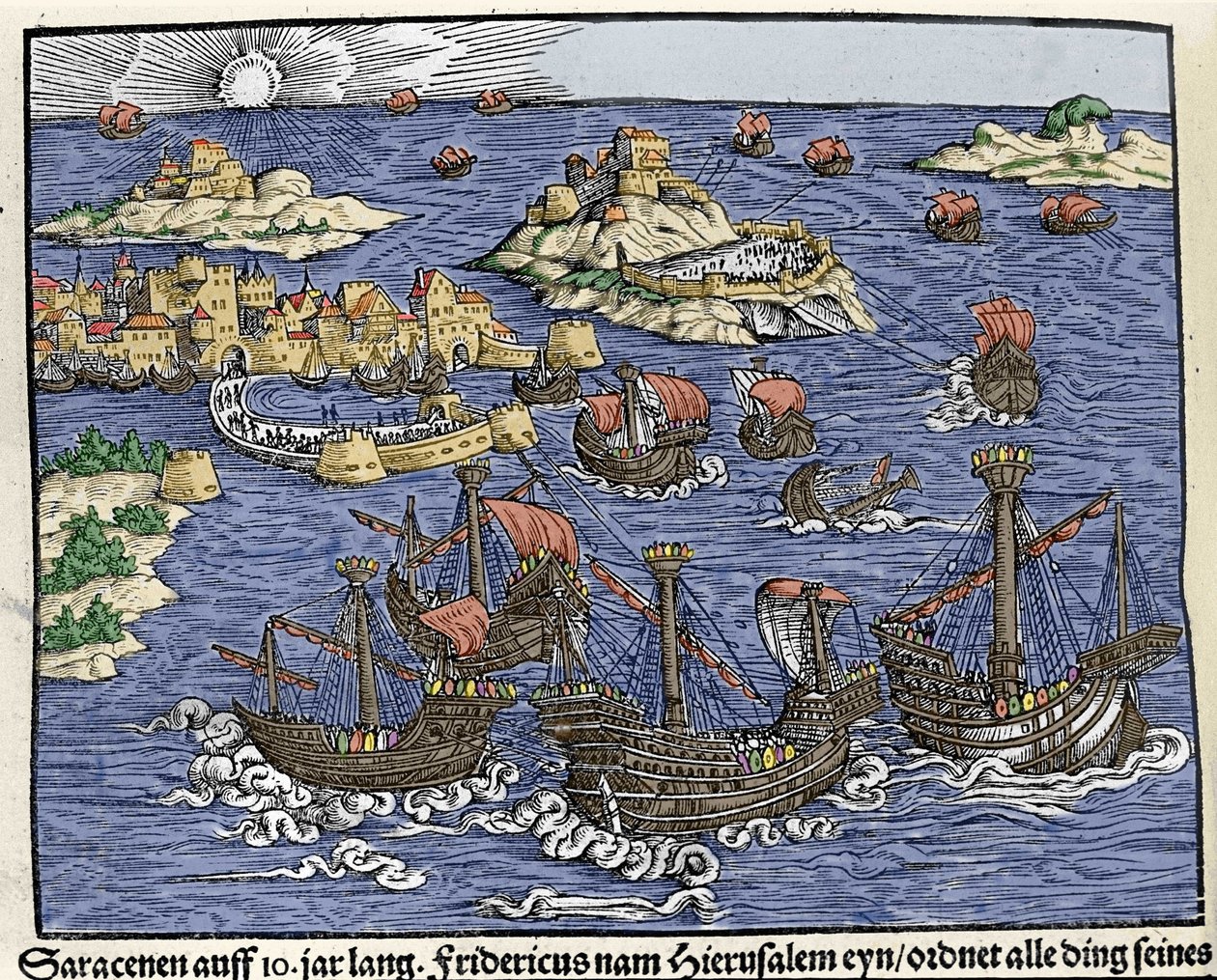 Cattura di Gerusalemme da parte degli eserciti saraceni nel febbraio 638. In "Den Edlen Strengen Besten Fromen" di Johann Stumpff da Unknown artist