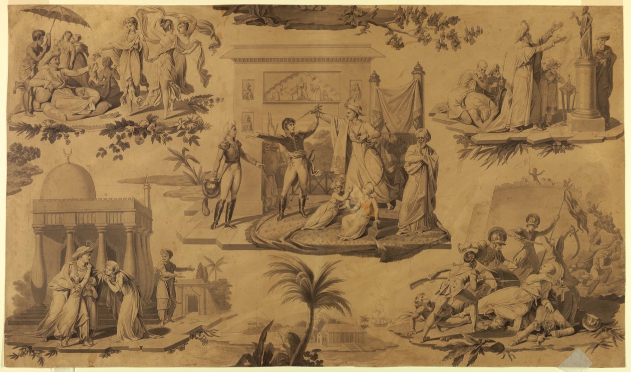 Cartone per tessuto stampato: I francesi in Egitto [Les Francais en Egypte] da Unknown artist