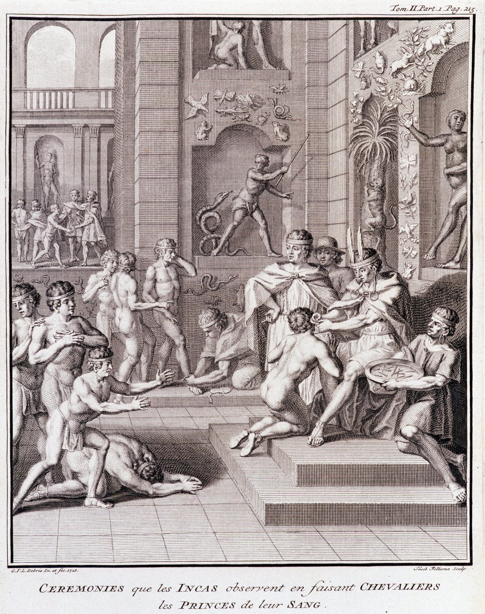 Cerimonie che gli Incas osservano facendo cavalieri i Principi del loro sangue - in "Viaggio Storico del Sud America fatto per ordine del Re di Spagna" di Don Georges Juan & Don Antoine de Ulloa, T.II, ed. Jombert, Libreria del Re, Parigi da Unknown artist