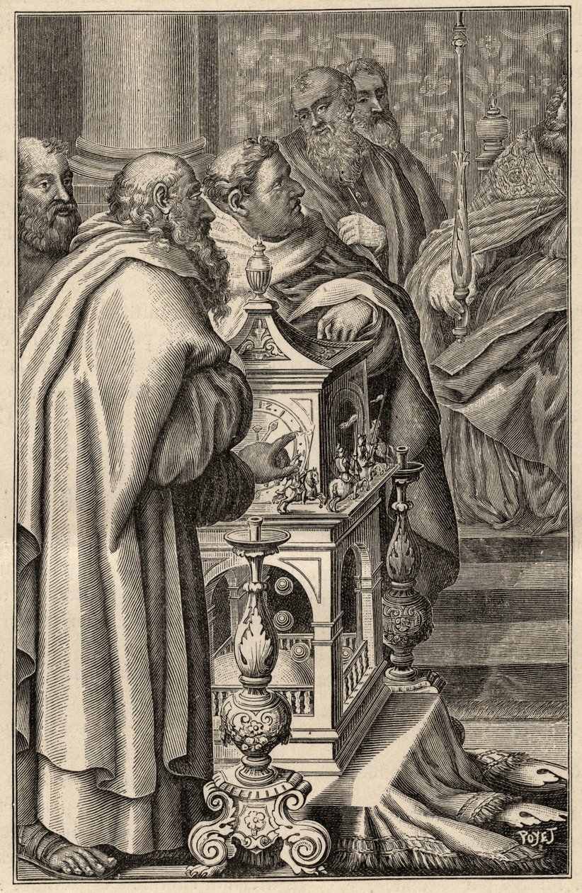 Carlo Magno riceve il dono di una clepsidra (orologio ad acqua) da Harun al-Rashid da Unknown artist