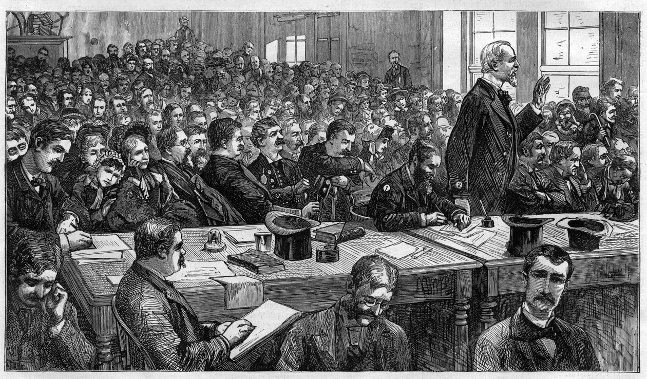 Charles Julius Guiteau (1841-1882), assassino del presidente degli Stati Uniti James Abram Garfield (1831-1881), durante il processo nel 1881, Stati Uniti da Unknown artist