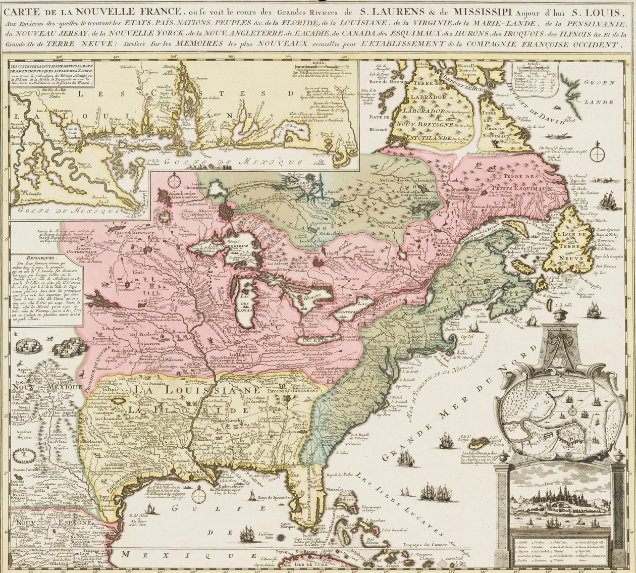 Carta degli Stati Uniti meridionali che mostra il fiume Mississippi e Saint Louis, c. 1720 da Unknown artist