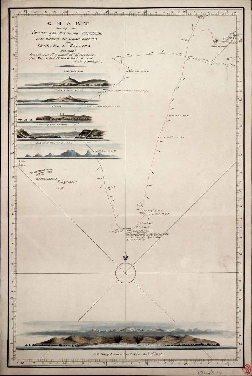 Carta che mostra la rotta della nave di Sua Maestà 