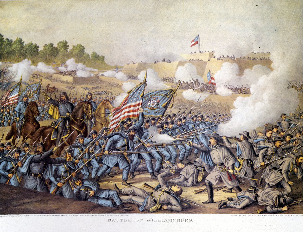 Guerra Civile Americana (1861-1865): 05/05/1862. Battaglia di Williamsburg. Incisione da Unknown artist