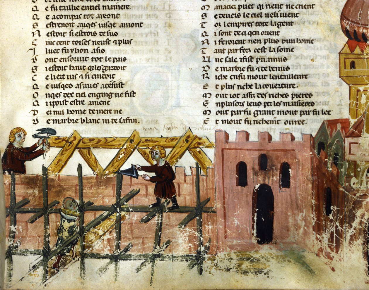 Scena di costruzione. Miniatura del “Roman de Troy” di Benoit de Saint Maure. XIV secolo Biblioteca Marciana, Venezia da Unknown artist