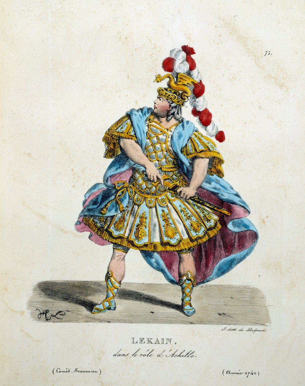 Costume di Lekain (Henri Louis Cain (Henri-Louis Le Kain) (1729-1778) nel ruolo di Achille nel 1740. Costume teatrale di commedia francese di Hippolyte Lecomte (1781-1857) da Unknown artist