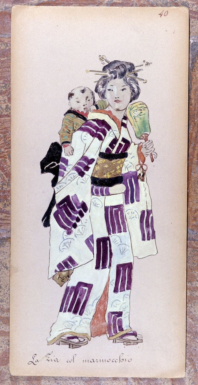 Costume della zia con il marmocchio (Bambino) per la creazione di Madama Butterfly di Giacomo Puccini nel 1904. Collezione del Museo della Scala di Milano da Unknown artist