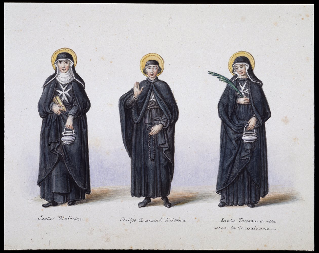 Costumi: 1. Santa Ubaldesca, 2. San Ugo Comandante di Genova, 3. Santa Toscana di vita. sd. XIX secolo da Unknown artist