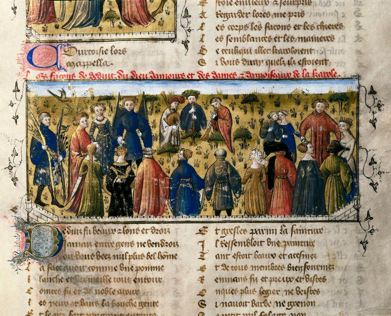 Intrattenimenti di corte: danze e giochi. La scena si svolge alla presenza degli dei dell