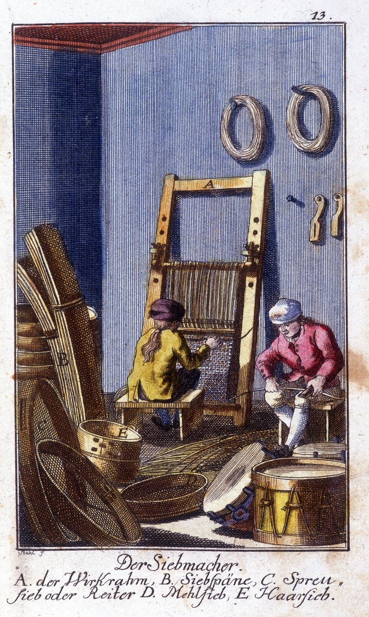 Mestiere artigianale: il setacciatore e il vagliatore nel loro laboratorio. In 