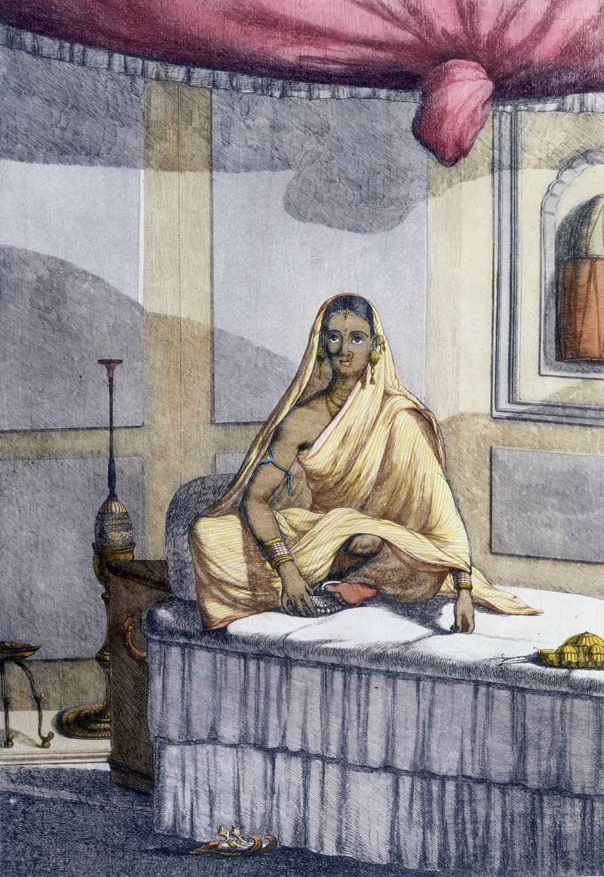 Cultura, civiltà e società indiana: "Donna di distinzione" o donna di casta superiore. Incisione del 1808 da Unknown artist