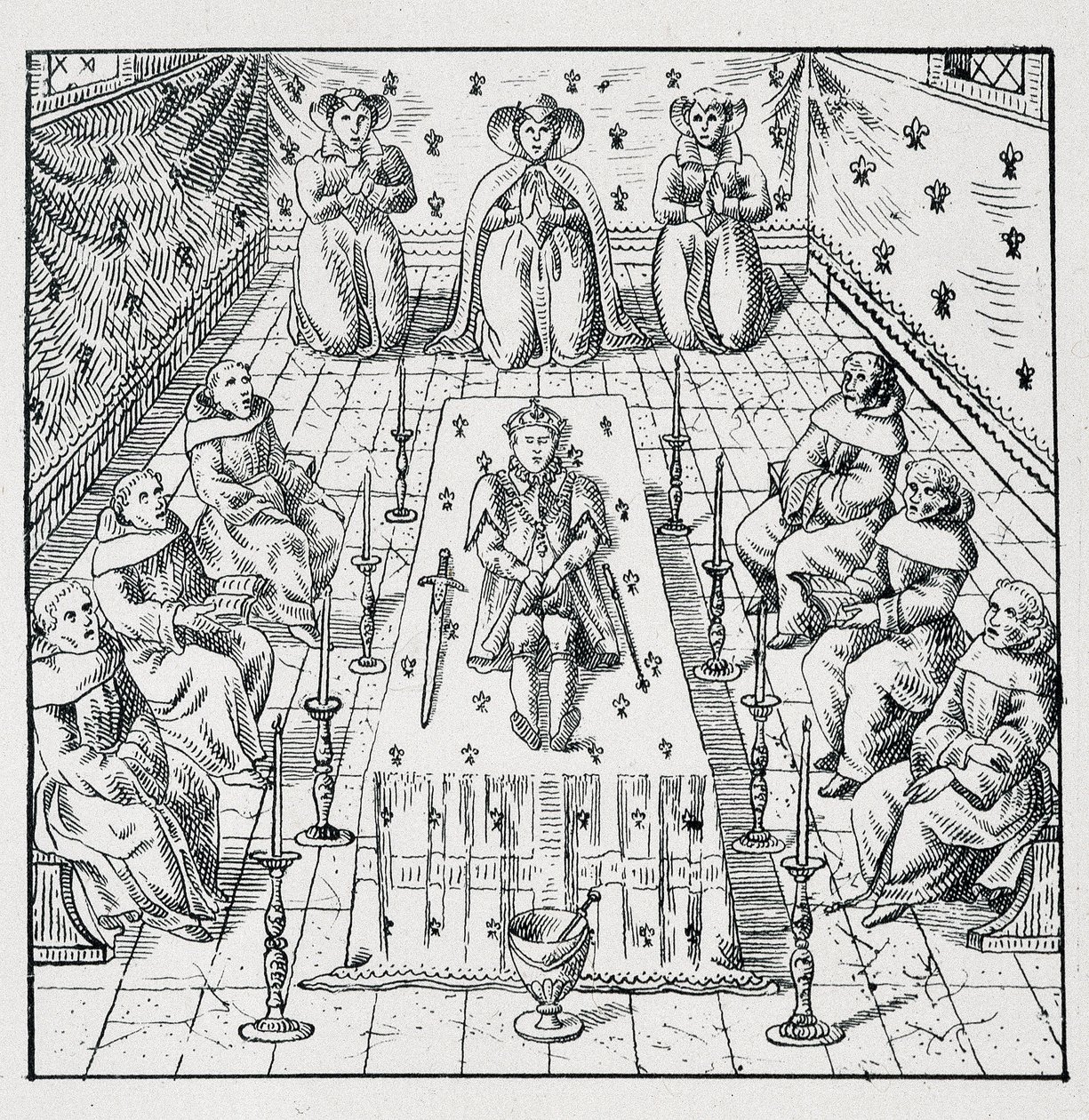 Morte di Carlo IX il 30 maggio 1574 a 24 anni - in "Collezione di 39 figure che rappresentano le calamità della Francia dal 1562 al 1586" Louis Perrin imprimerie da Unknown artist