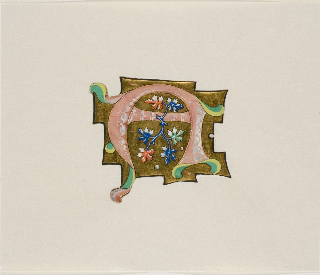 Iniziale "A" decorata in rosa con sei foglie e due palline, da un libro per coro da Unknown artist
