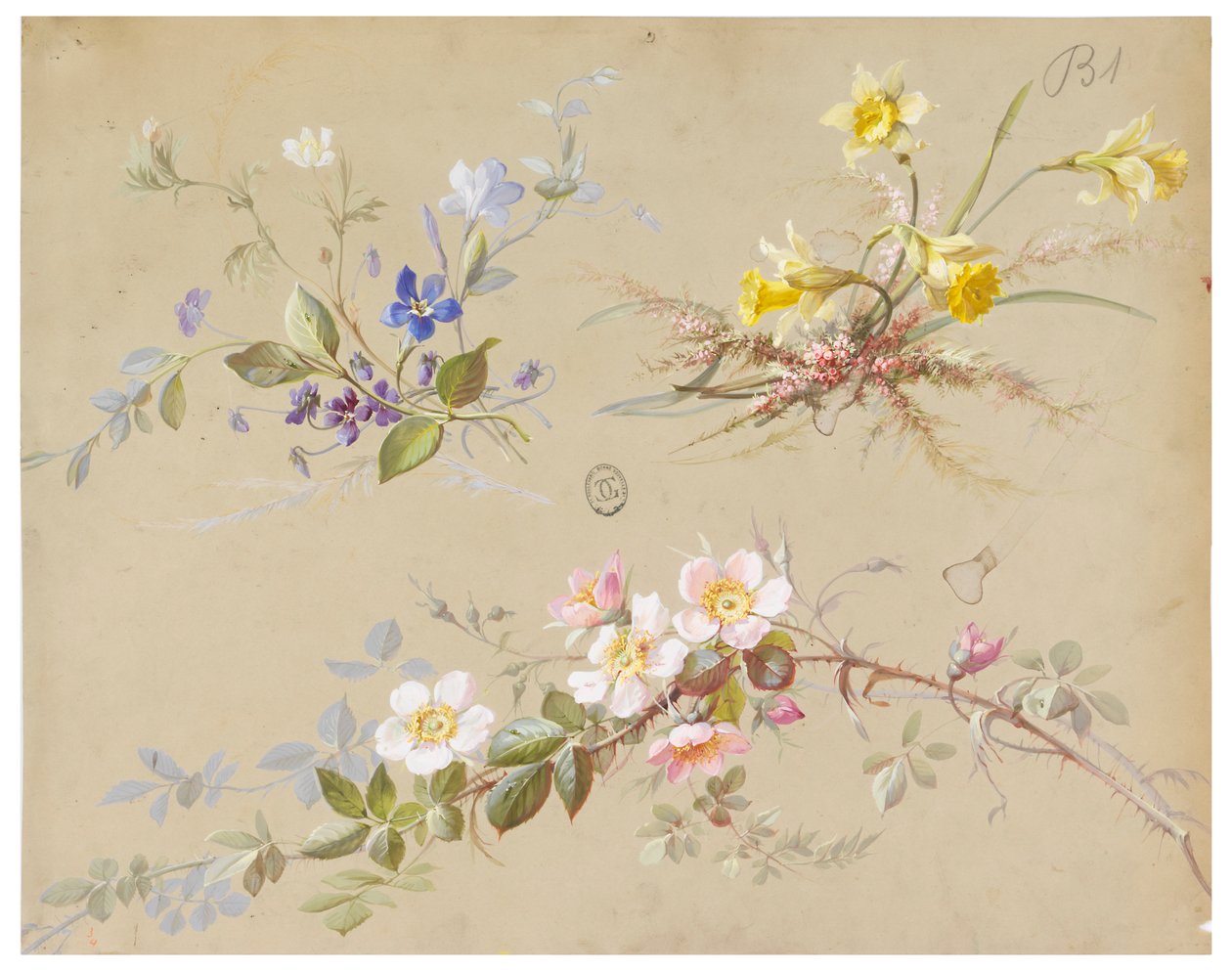 Disegno per Carta da Parati e Tessuti: Fiori da Unknown artist