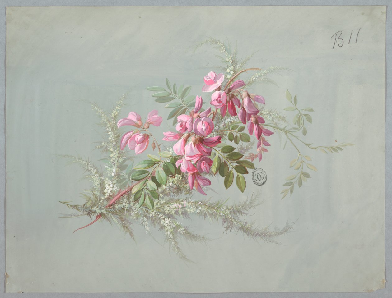 Progetto per carta da parati e tessuti: fiori e uccelli da Unknown artist