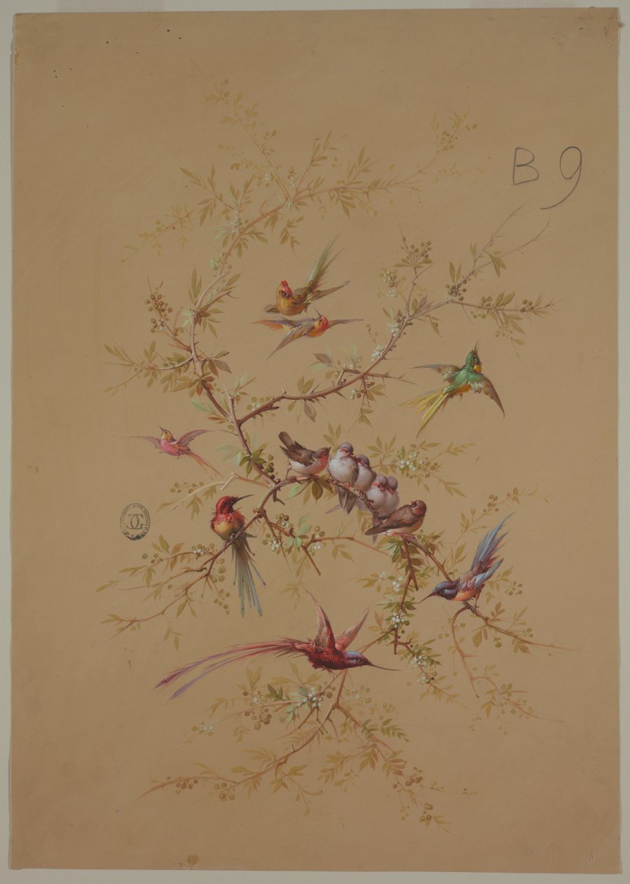 Design per carta da parati e tessuti: Fiori e uccelli da Unknown artist