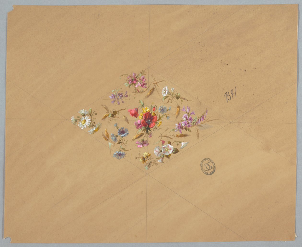Disegno per carta da parati e tessuti: Fiori da Unknown artist