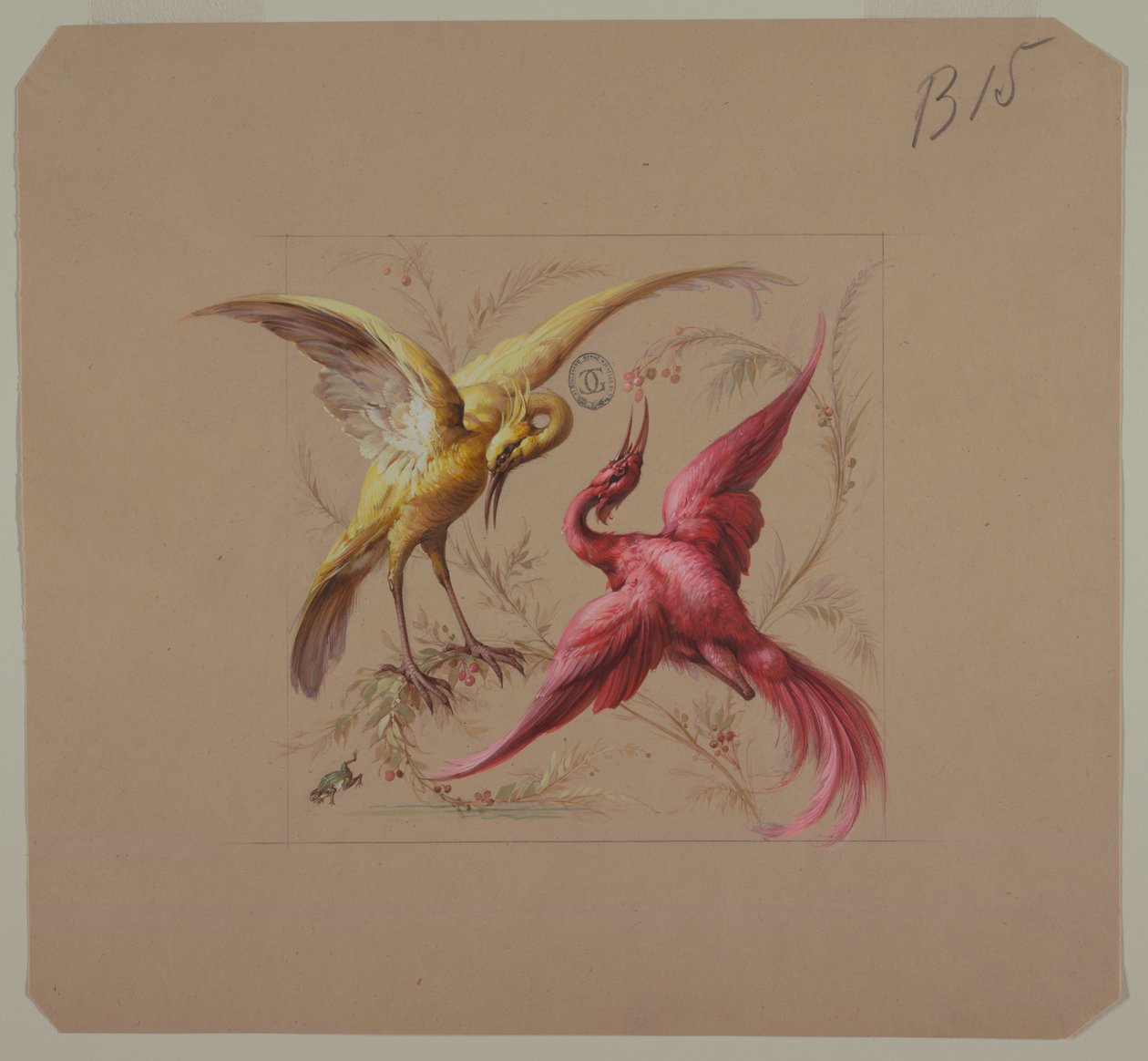 Design per carta da parati e tessuti: Fiori e uccelli da Unknown artist