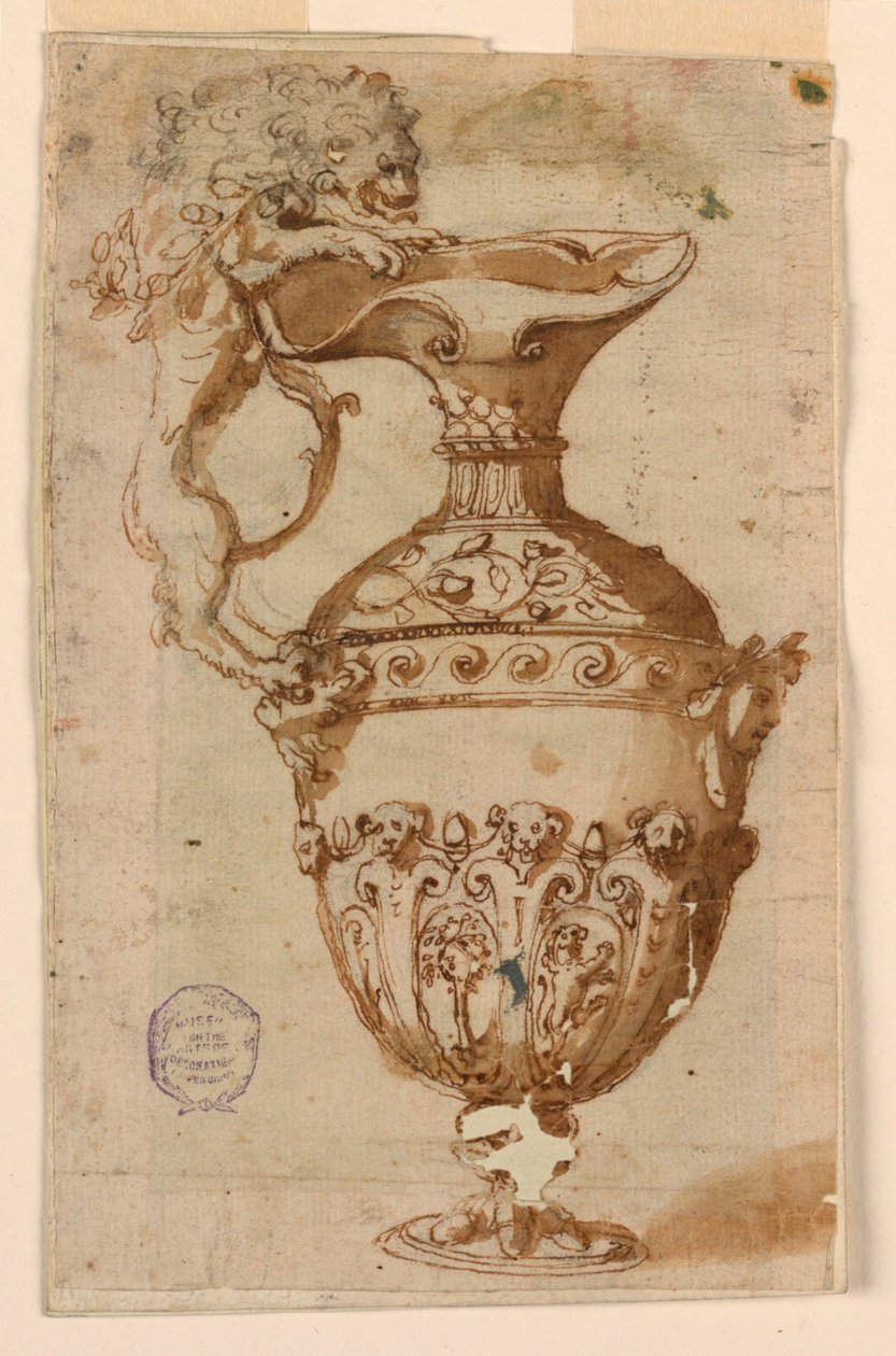 Disegno per una brocca con manico a forma di leone da Unknown artist