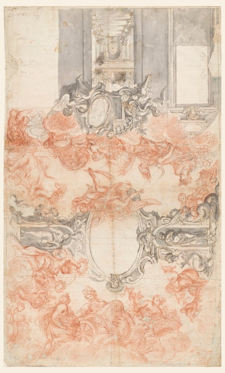 Progetto per un soffitto dipinto e la decorazione di una parete corta che illustra le stagioni da Unknown artist