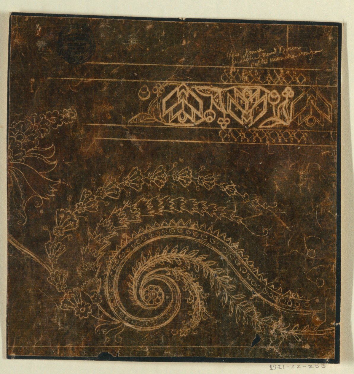 Disegno per un motivo di bordo ricamato, incompiuto da Unknown artist