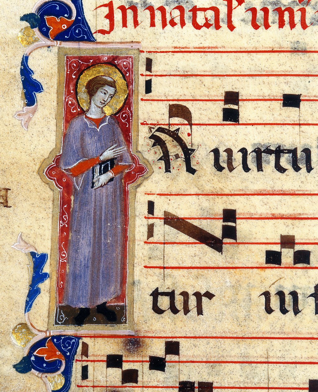 Pagina miniata di un corale raffigurante un santo (dettaglio) da Unknown artist