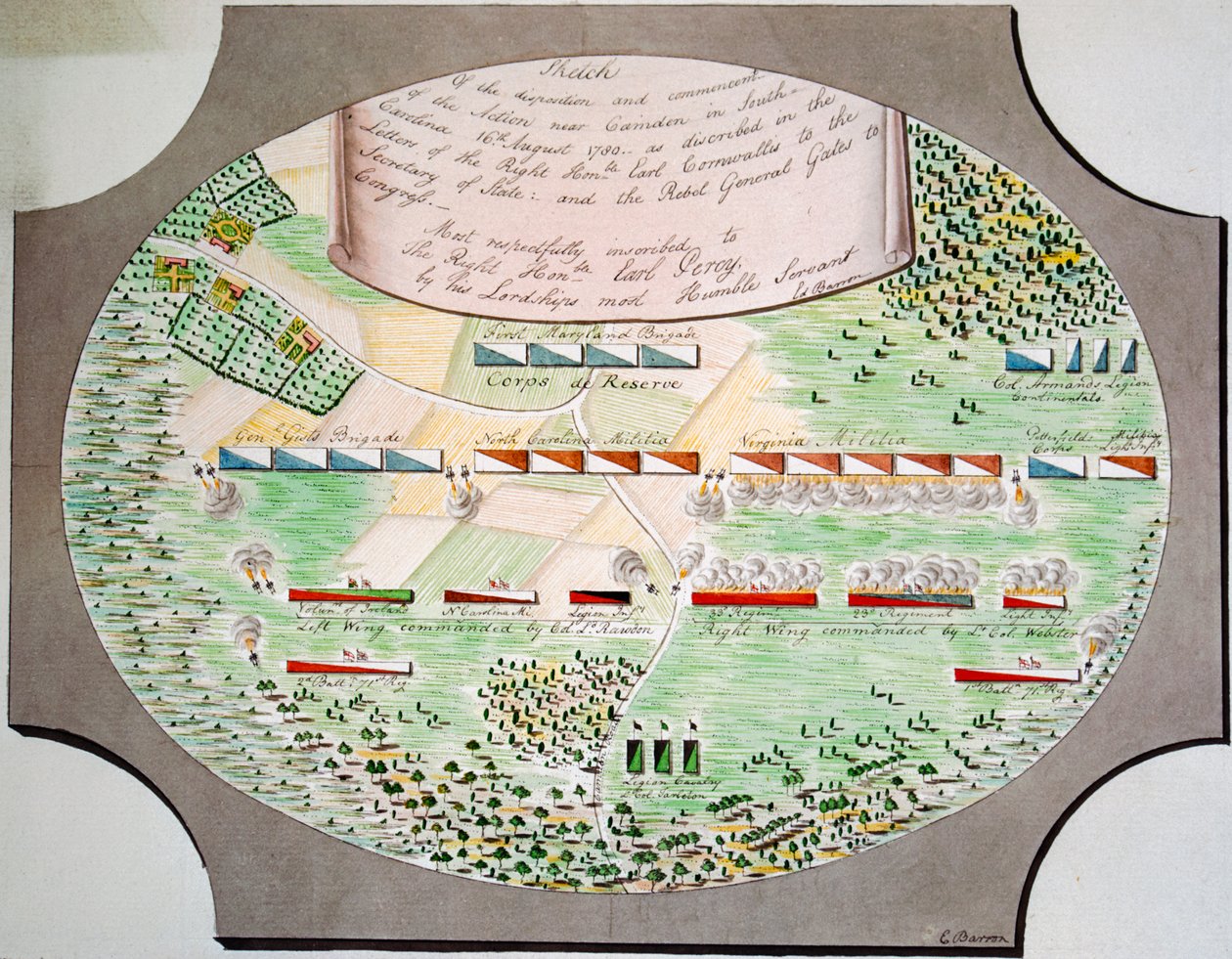 Diagramma delle linee di battaglia della battaglia di Camden, nella Carolina del Sud, il 16 agosto. da Unknown artist