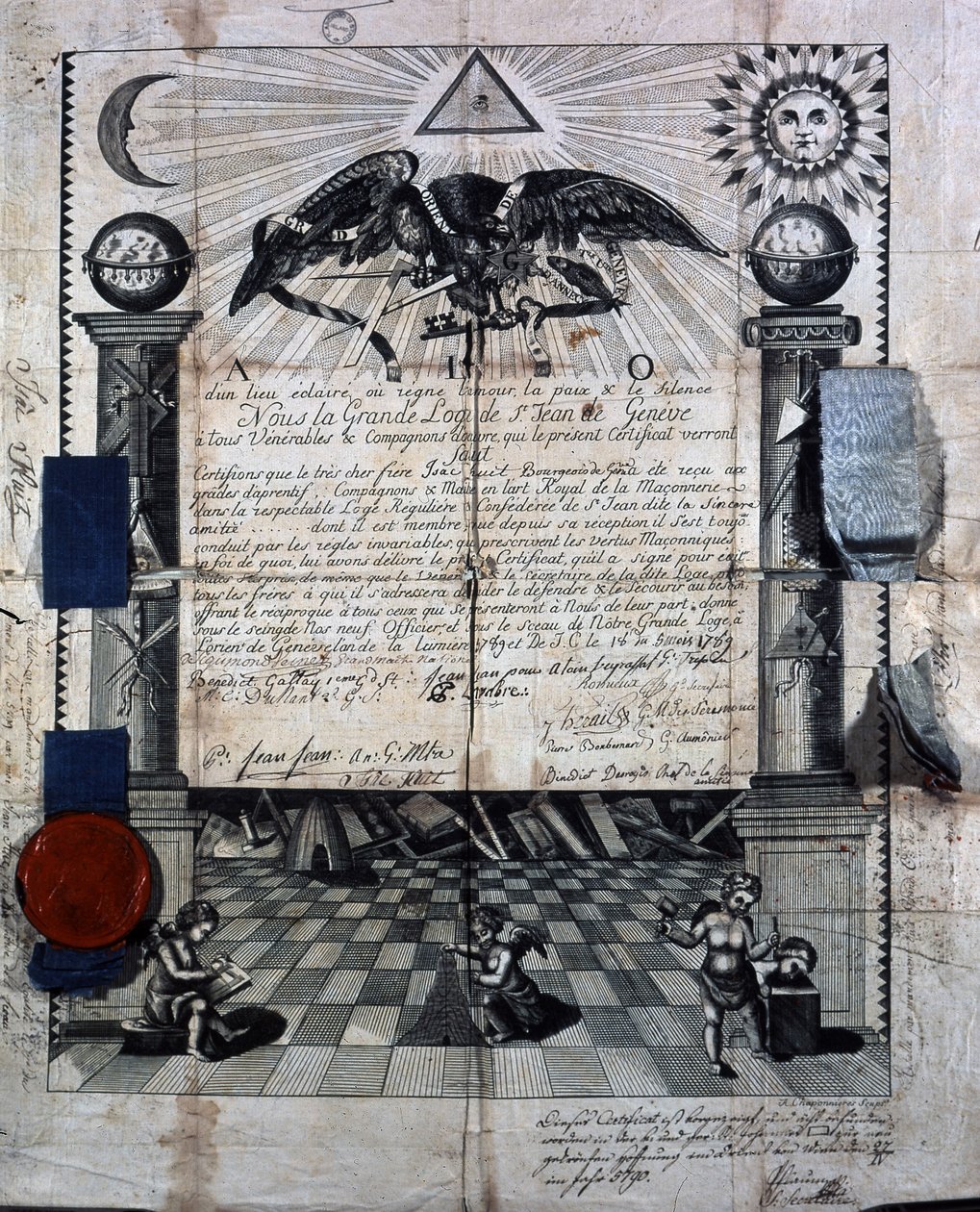 Diploma di Isaac Huit come Compagno e Maestro nell
