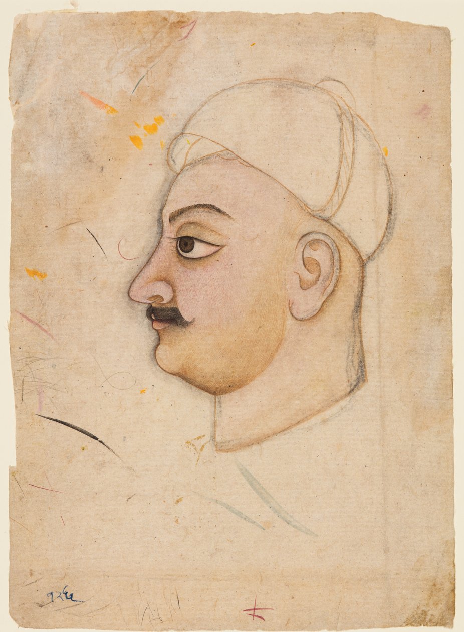 Disegno della testa di un uomo con un turbante insolito da Unknown artist