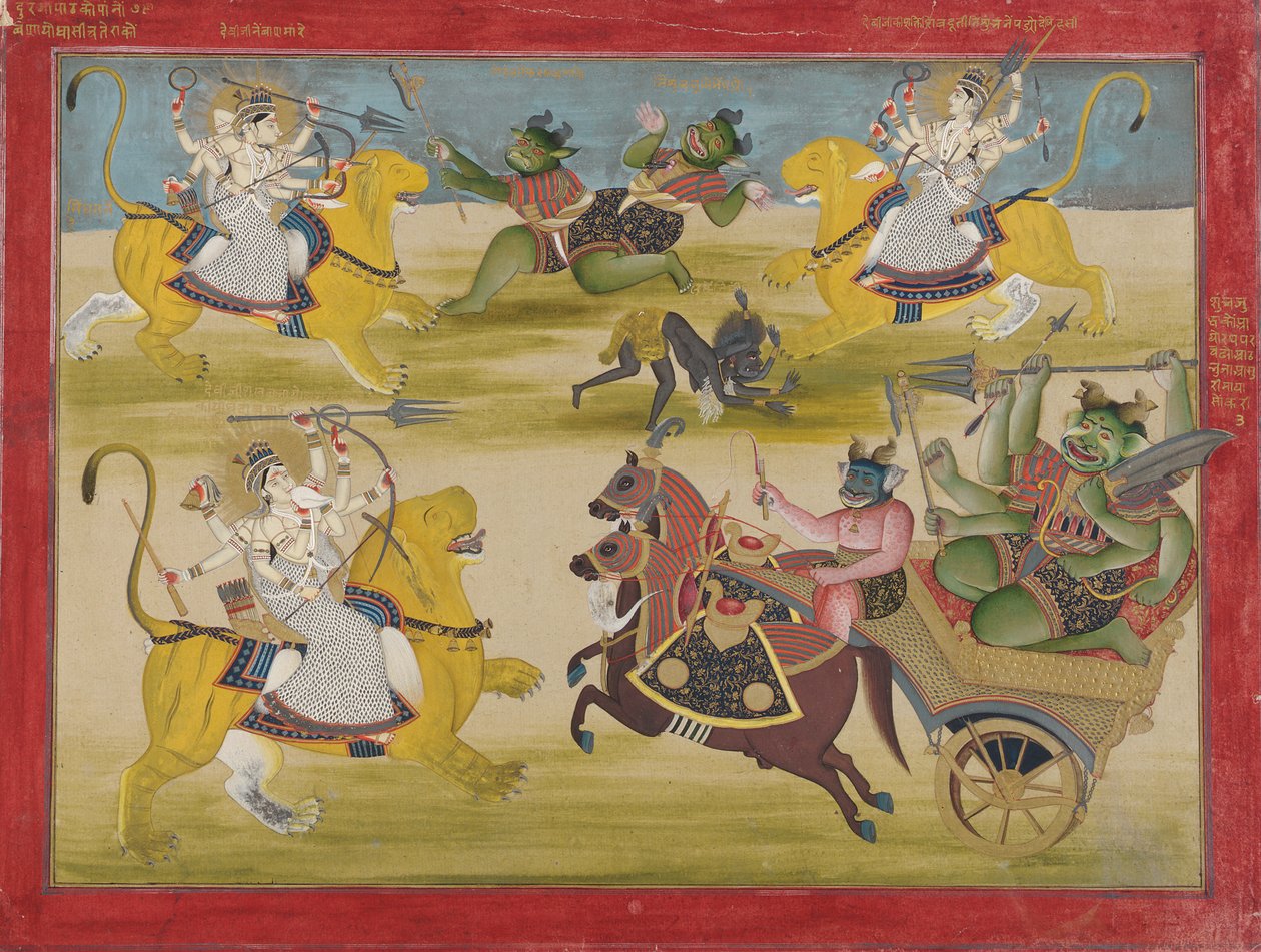 Durga che combatte i rakshasa Shunga e Nishunga, dal Devi Mahatmya da Unknown artist