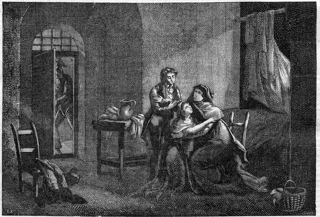 Eugenio e Ortensia Beauharnais consolano la loro madre Giuseppina di Beauharnais nella sua prigione (Prigione des Carmes) da Unknown artist