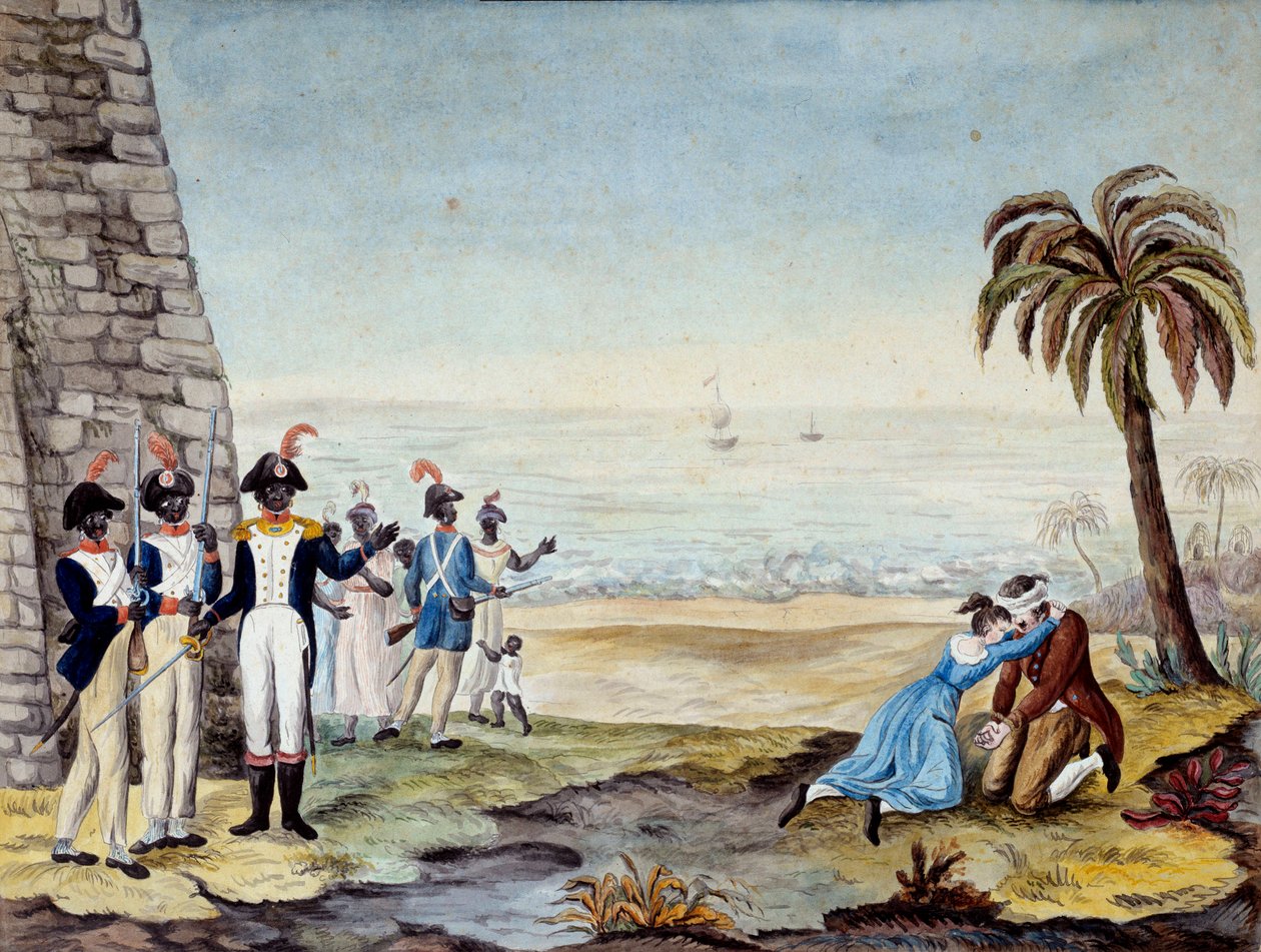 Esecuzione di un colono durante la rivolta a Santo Domingo (America Centrale, Antille) nel 1791. Incisione del 18° secolo da Unknown artist