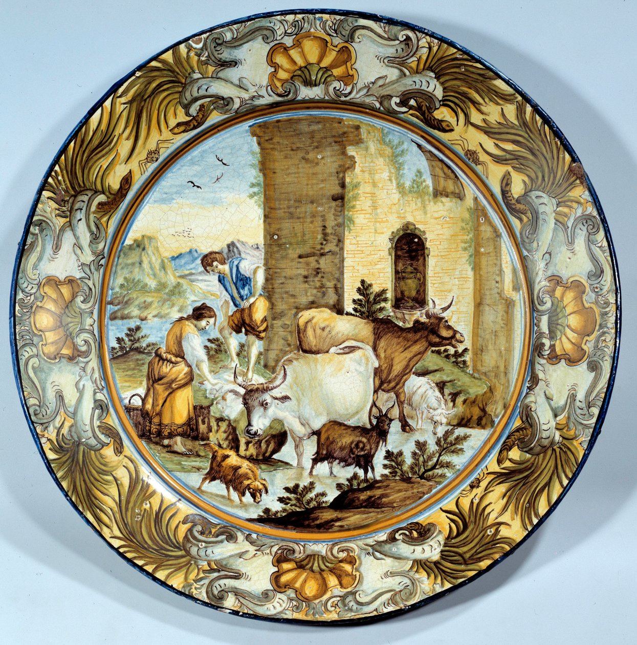 Piatto in maiolica rappresentante una scena pastorale da Unknown artist