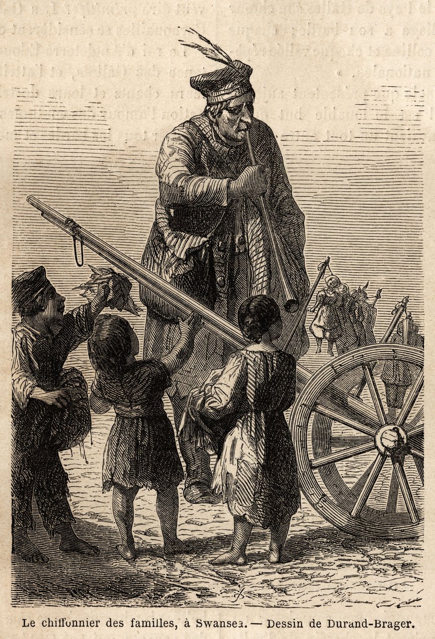 Straccio di famiglia a Swansea. Disegno di Durand Brager, per illustrare una visita alle principali fabbriche del Galles nel 1862, di L. Simonin. Incisione in "Le tour du monde" da Unknown artist