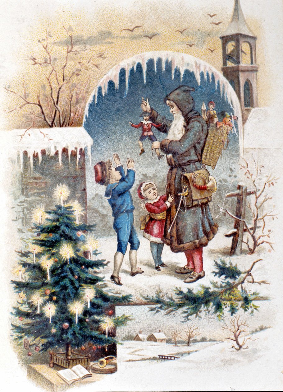 Babbo Natale con bambini. Cromolitografia del 1892 da Unknown artist