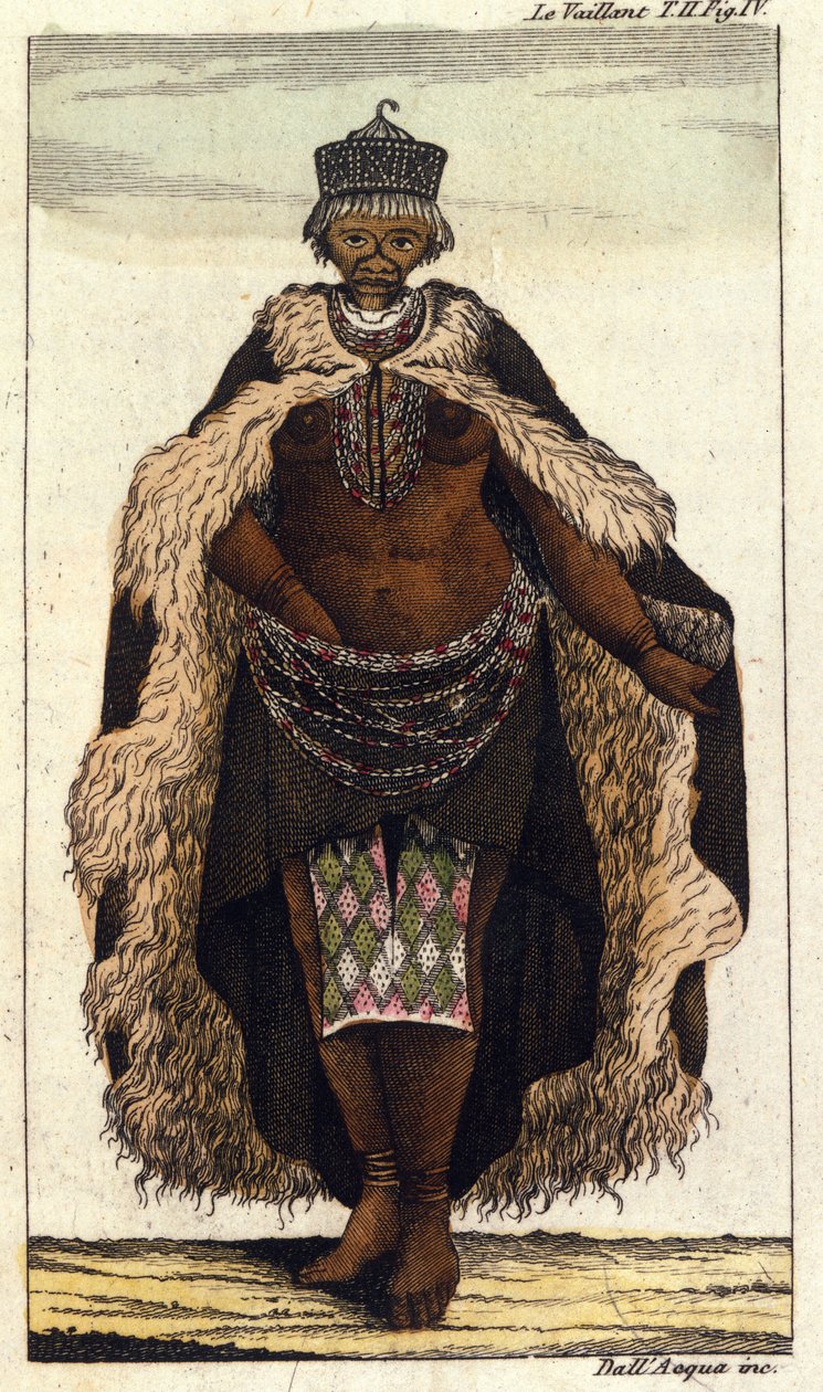 Membro femminile della tribù sudafricana degli Ottentotti, incisione del 1820 da Unknown artist