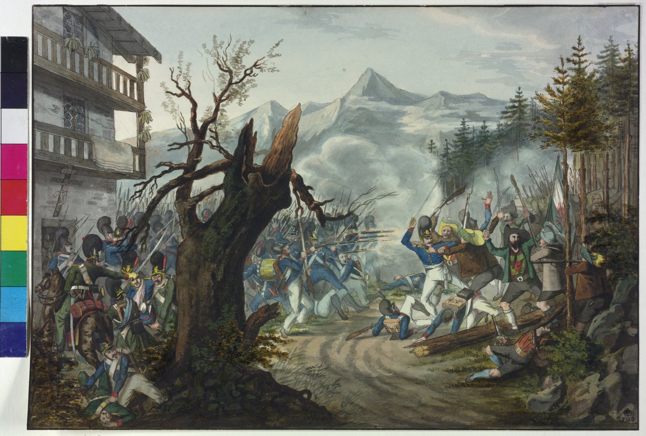 Combattimento tra soldati bavaresi e contadini tirolesi da Unknown artist