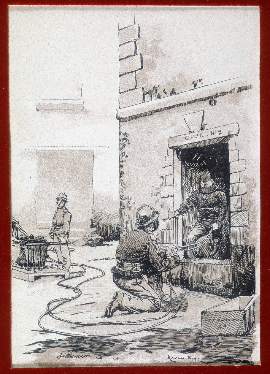 Vigili del fuoco: attrezzatura antincendio dalle cantine - incisione XIX secolo da Unknown artist