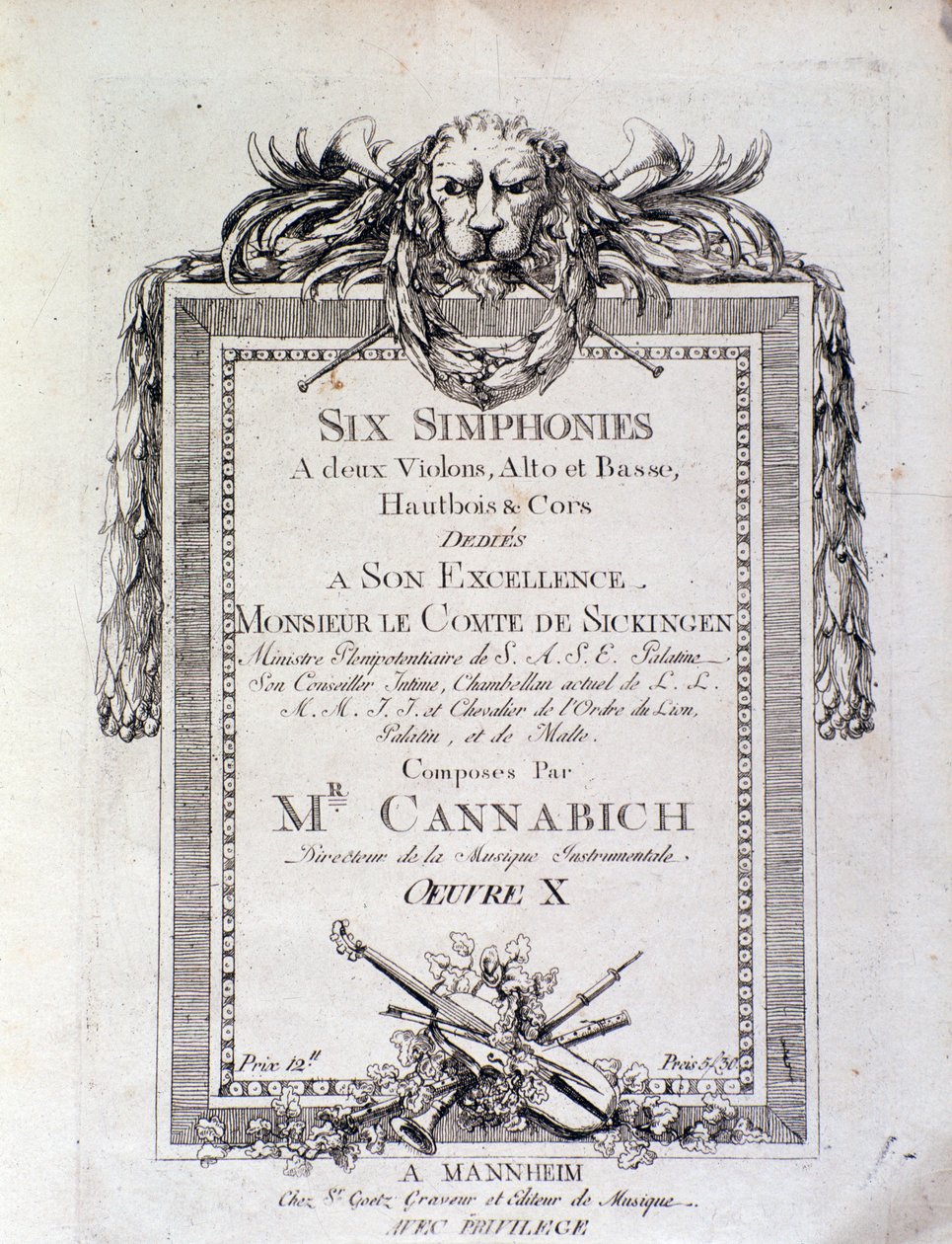 Prima pagina dello spartito della sinfonia n. 3 di Christian Cannabich da Unknown artist