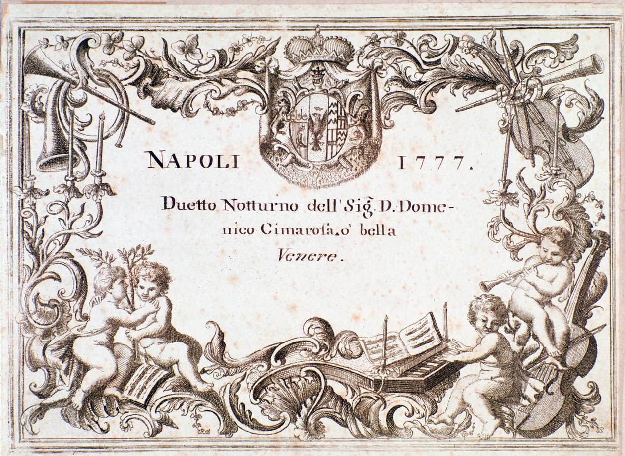 Prima pagina della partitura musicale di O bella venere, in Armida immaginaria di Domenico Cimarosa, c.1777 da Unknown artist
